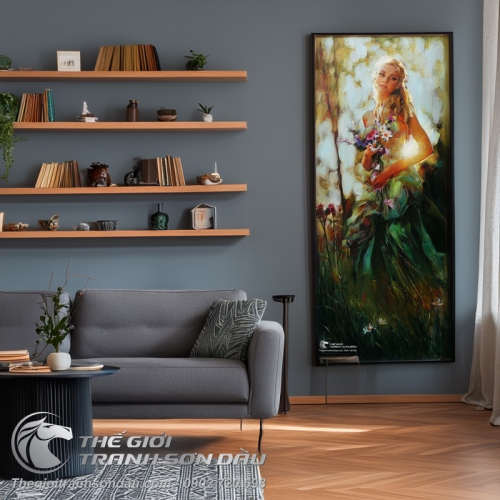 Tranh Sơn Dầu Thiếu Nữ Và Hoa Đẹp