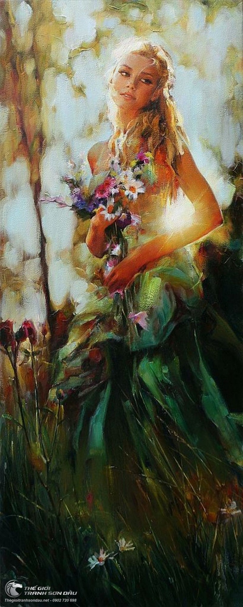 Tranh Sơn Dầu Thiếu Nữ Và Hoa Đẹp