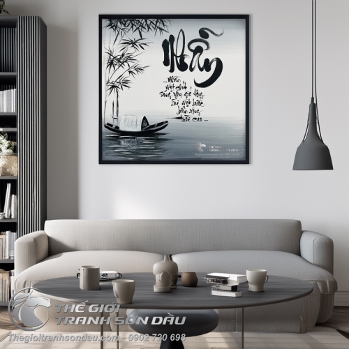 Tranh Sơn Dầu Thư Pháp Chữ Nhẫn Đẹp