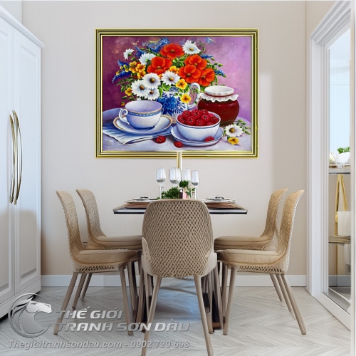 Tranh Sơn Dầu Tĩnh Vật Lọ Hoa Tả Thực