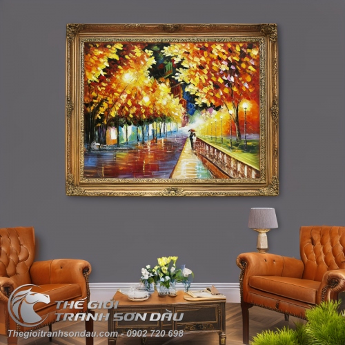 Tranh Sơn Dầu Trang Trí Phố Lên Đèn