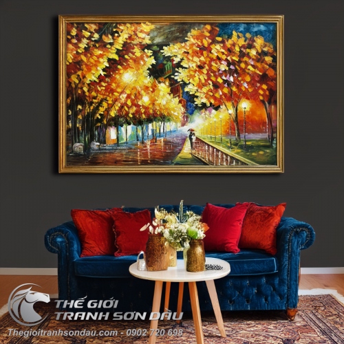 Tranh Sơn Dầu Trang Trí Phố Lên Đèn