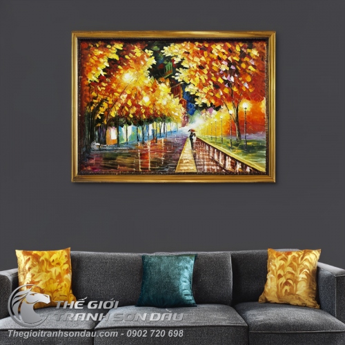 Tranh Sơn Dầu Trang Trí Phố Lên Đèn