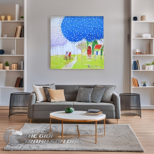 Tranh Sơn Dầu Trát Bay Cây Lá Xanh