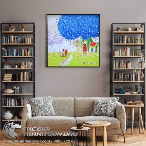 Tranh Sơn Dầu Trát Bay Cây Lá Xanh