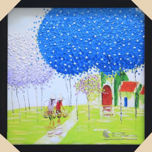 Tranh Sơn Dầu Trát Bay Cây Lá Xanh