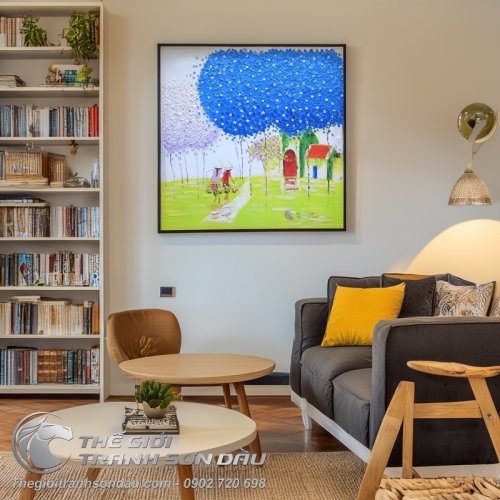 Tranh Sơn Dầu Trát Bay Cây Lá Xanh