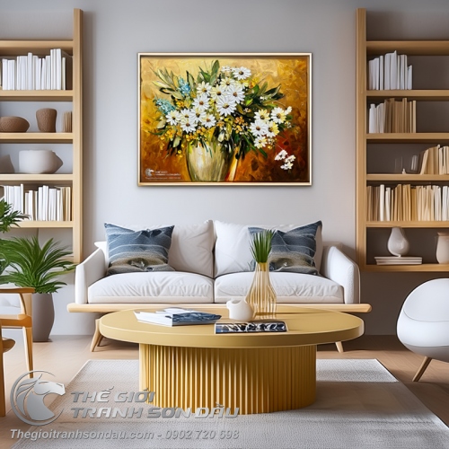 Tranh Sơn Dầu Vẽ Bình Hoa Cúc Đẹp Giá Tốt