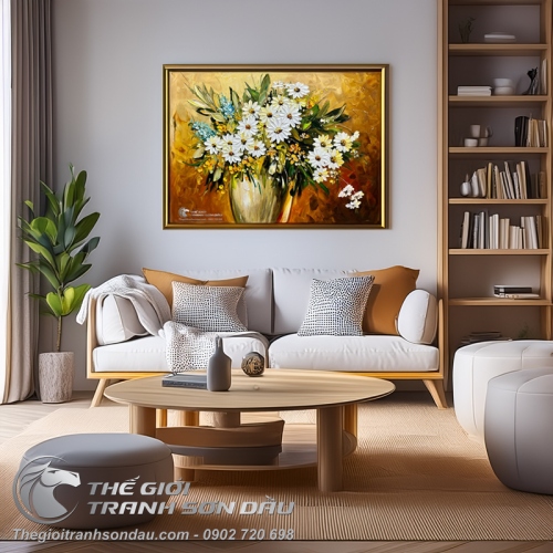 Tranh Sơn Dầu Vẽ Bình Hoa Cúc Đẹp Giá Tốt