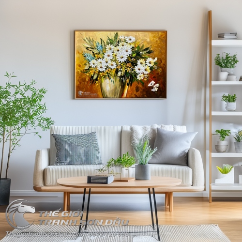 Tranh Sơn Dầu Vẽ Bình Hoa Cúc Đẹp Giá Tốt