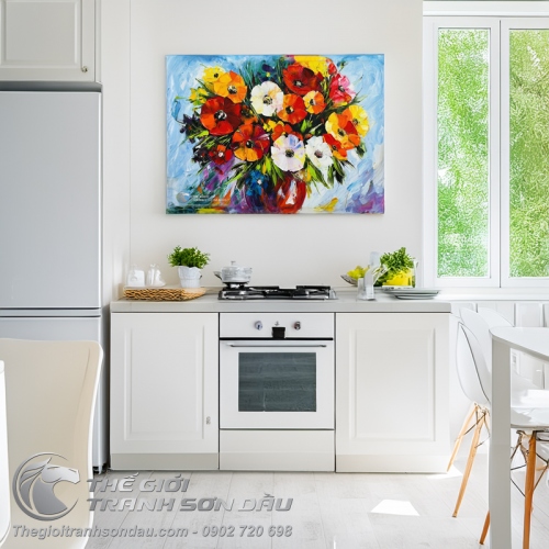 Tranh Sơn Dầu Vẽ Bình Hoa Trang Trí Đẹp