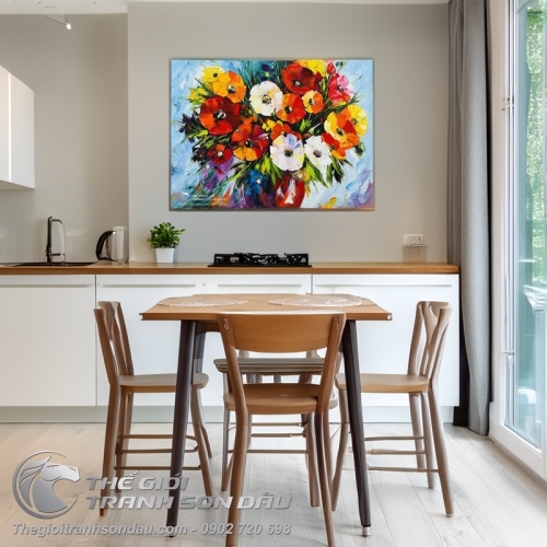 Tranh Sơn Dầu Vẽ Bình Hoa Trang Trí Đẹp