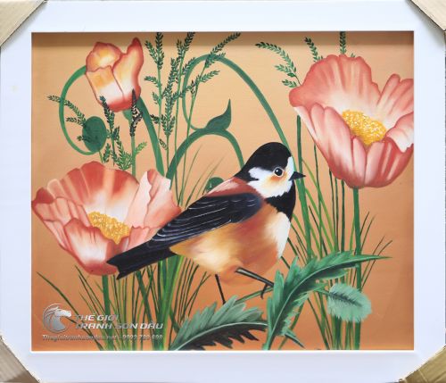 Tranh Sơn Dầu Vẽ Chú Chim Non Dễ Thương Trong Vườn Hoa