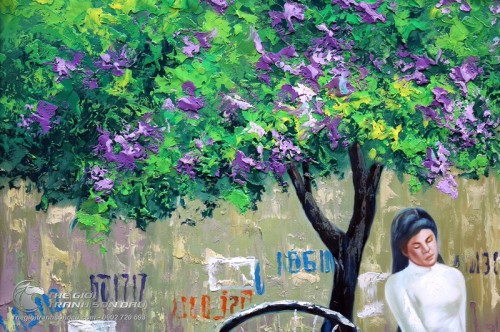 Tranh Sơn Dầu Vẽ Cô Gái Sửa Xe Đạp