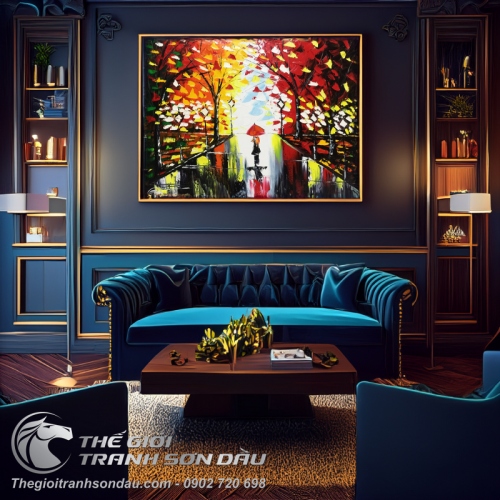 Tranh Sơn Dầu Vẽ Con Đường Và Rừng Cây Dày Màu Nghệ Thuật