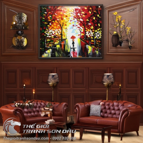Tranh Sơn Dầu Vẽ Con Đường Và Rừng Cây Dày Màu Nghệ Thuật