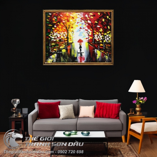 Tranh Sơn Dầu Vẽ Con Đường Và Rừng Cây Dày Màu Nghệ Thuật