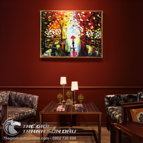 Tranh Sơn Dầu Vẽ Con Đường Và Rừng Cây Dày Màu Nghệ Thuật