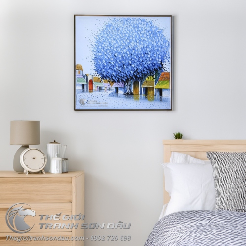 Tranh Sơn Dầu Vẽ Dày Màu Phong Cảnh Việt Nam Cây Xanh Dương