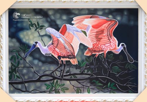 Tranh Sơn Dầu Vẽ Đôi Chim Mỏ Vịt Đẹp Tặng Đám Cưới