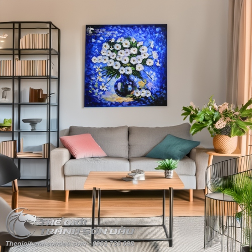 Tranh Sơn Dầu Vẽ Hoa Cúc Trắng Dày Màu