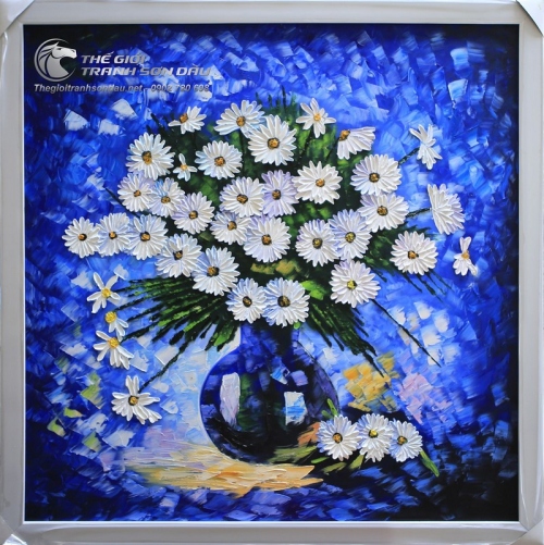 Tranh Sơn Dầu Vẽ Hoa Cúc Trắng Dày Màu