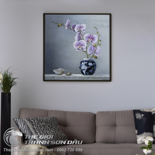Tranh Sơn Dầu Vẽ Hoa Lan Tím Sang Trọng