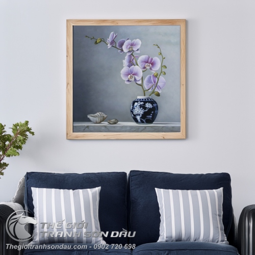 Tranh Sơn Dầu Vẽ Hoa Lan Tím Sang Trọng