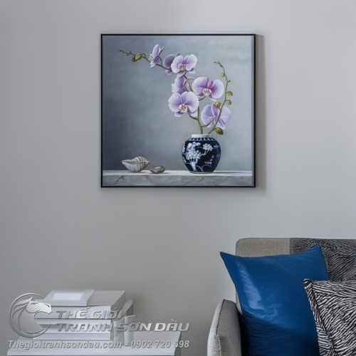 Tranh Sơn Dầu Vẽ Hoa Lan Tím Sang Trọng