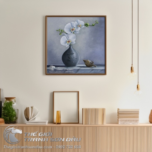 Tranh Sơn Dầu Vẽ Hoa Lan Trắng Sang Trọng