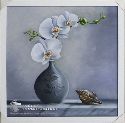 Tranh Sơn Dầu Vẽ Hoa Lan Trắng Sang Trọng