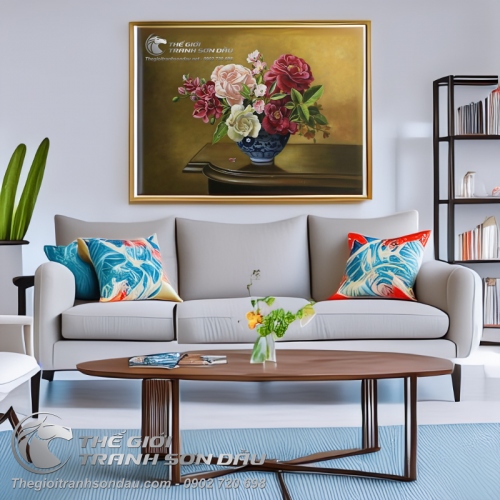 Tranh Sơn Dầu Vẽ Hoa Mẫu Đơn Cổ Điển