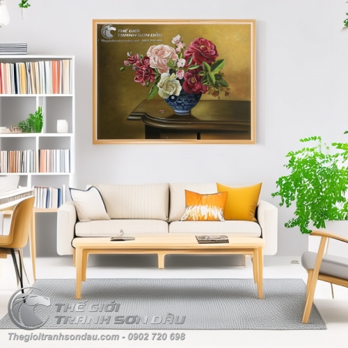 Tranh Sơn Dầu Vẽ Hoa Mẫu Đơn Cổ Điển