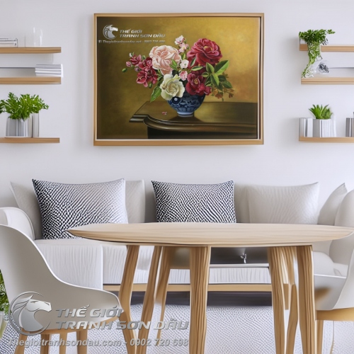 Tranh Sơn Dầu Vẽ Hoa Mẫu Đơn Cổ Điển