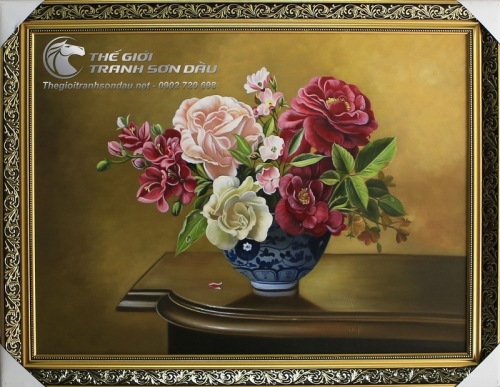 Tranh Sơn Dầu Vẽ Hoa Mẫu Đơn Cổ Điển