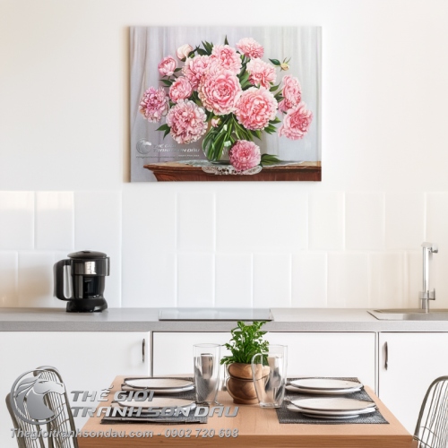 Tranh Sơn Dầu Vẽ Hoa Mẫu Đơn Tả Thực Hiện Đại