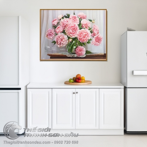 Tranh Sơn Dầu Vẽ Hoa Mẫu Đơn Tả Thực Hiện Đại
