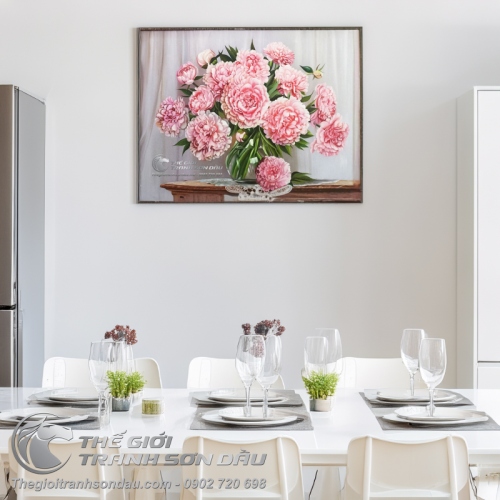 Tranh Sơn Dầu Vẽ Hoa Mẫu Đơn Tả Thực Hiện Đại