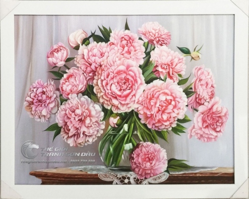 Tranh Sơn Dầu Vẽ Hoa Mẫu Đơn Tả Thực Hiện Đại