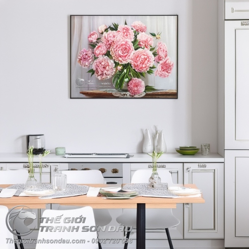 Tranh Sơn Dầu Vẽ Hoa Mẫu Đơn Tả Thực Hiện Đại