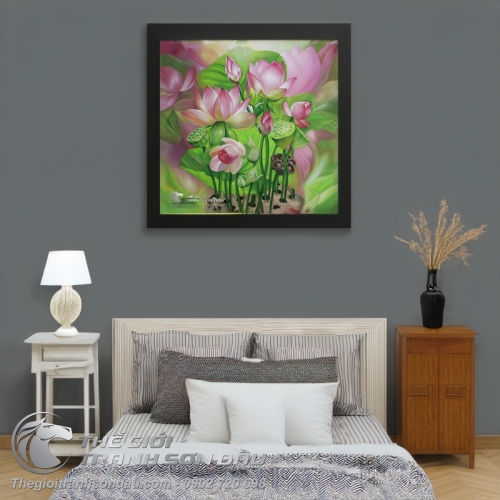 Tranh Sơn Dầu Vẽ Hoa Sen Nghệ Thuật Trang Trí Phòng Khách