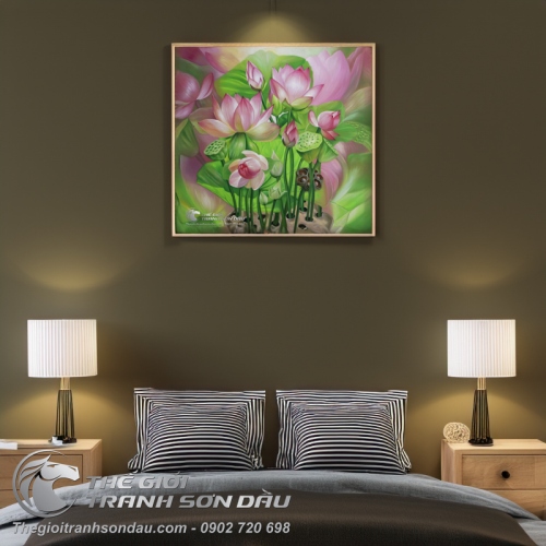 Tranh Sơn Dầu Vẽ Hoa Sen Nghệ Thuật Trang Trí Phòng Khách