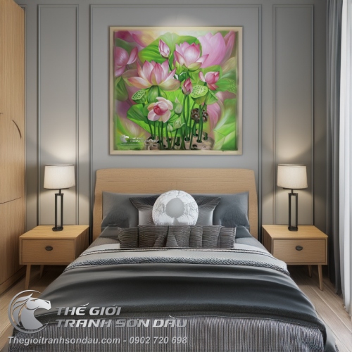Tranh Sơn Dầu Vẽ Hoa Sen Nghệ Thuật Trang Trí Phòng Khách