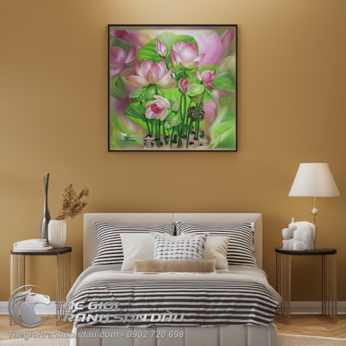 Tranh Sơn Dầu Vẽ Hoa Sen Nghệ Thuật Trang Trí Phòng Khách