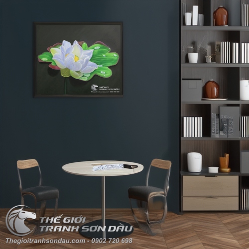 Tranh Sơn Dầu Vẽ Hoa Sen Trắng Nghệ Thuật