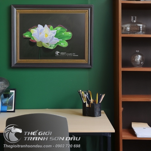 Tranh Sơn Dầu Vẽ Hoa Sen Trắng Nghệ Thuật