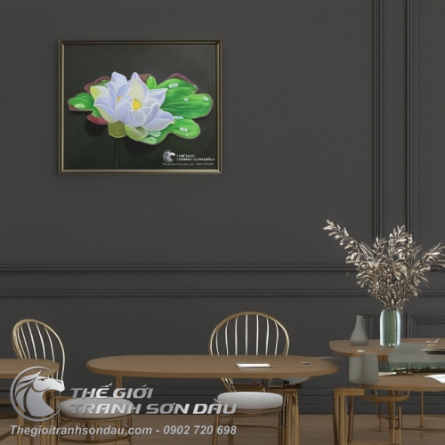 Tranh Sơn Dầu Vẽ Hoa Sen Trắng Nghệ Thuật