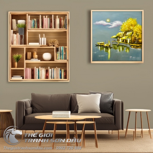 Tranh Sơn Dầu Vẽ Quê Hương Trong Ánh Trăng Vàng