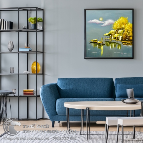 Tranh Sơn Dầu Vẽ Quê Hương Trong Ánh Trăng Vàng