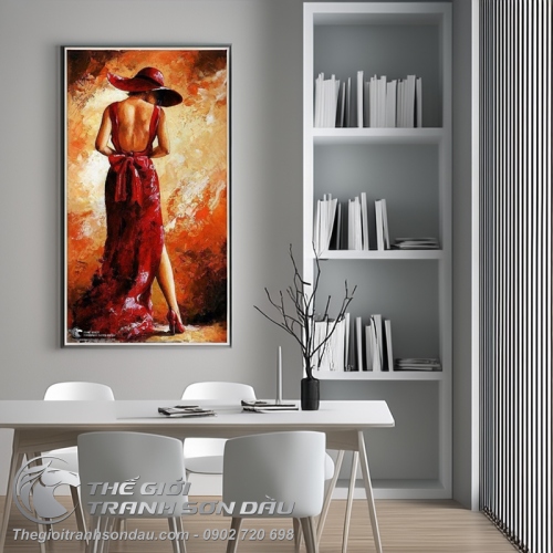 Tranh Sơn Dầu Vẽ Thiếu Nữ Khoe Lưng Trần Quyến Rũ